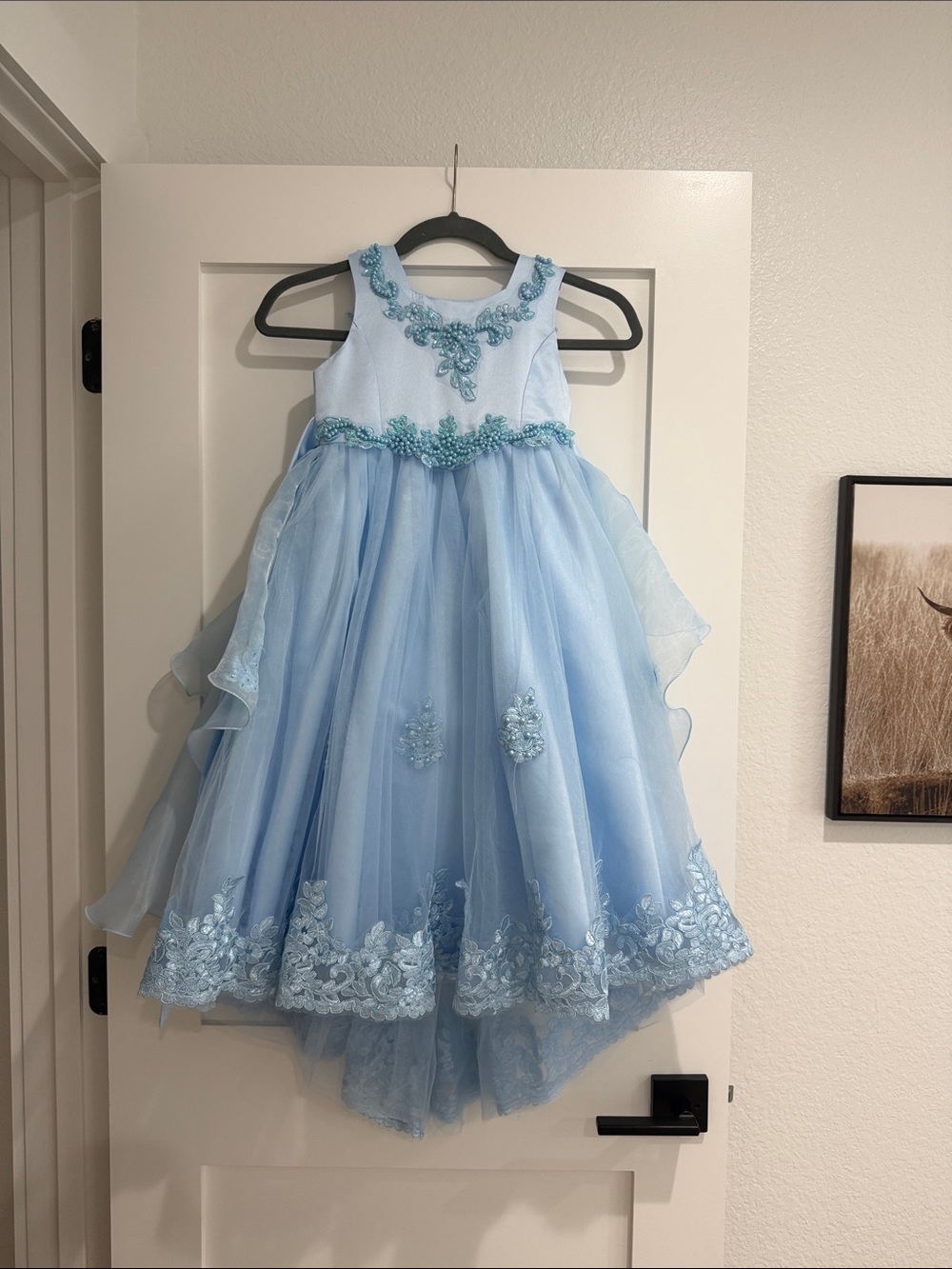 SHEIN Sky Blue Floral Appliqué Tulle Gown